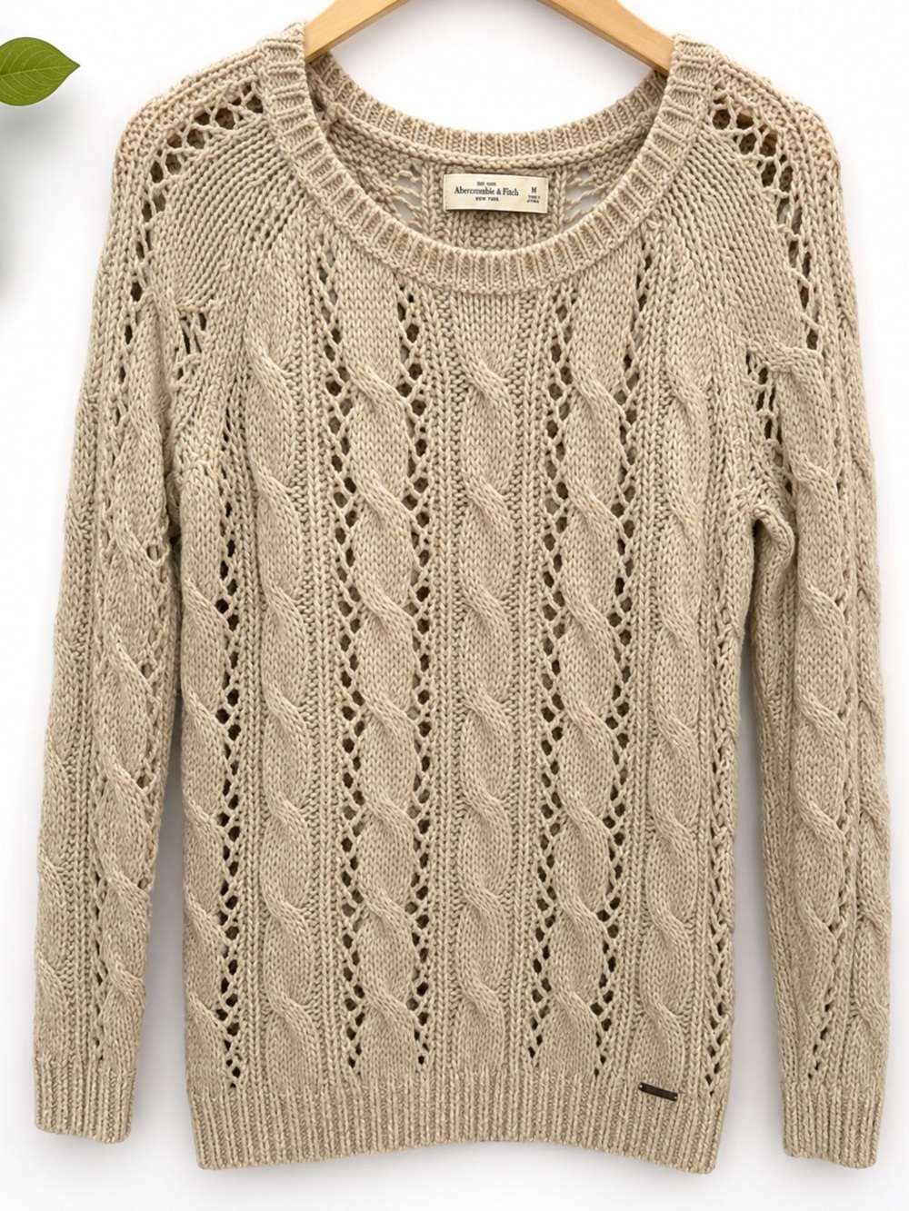 Abercrombie & Fitch Women’s Long Beige Cable Knit Sweater Medium